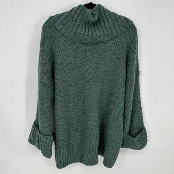 Talbots Cowl Neck Tunic Sweater XL Cable Knit Wool Alpaca Green - Picture 2 of 7